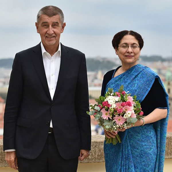 India's Ambassador to The Czech Republic Mrs. Narinder Chauhan with Mr. Andrej Babis, Prime Minister of the Czech Republic